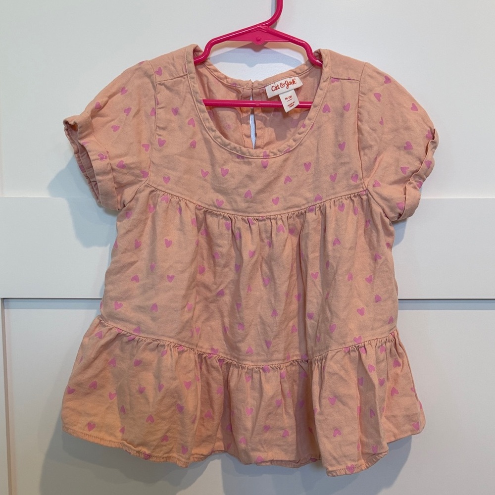 Cat & Jack Light Pink Heart Tiered Short Sleeve Top